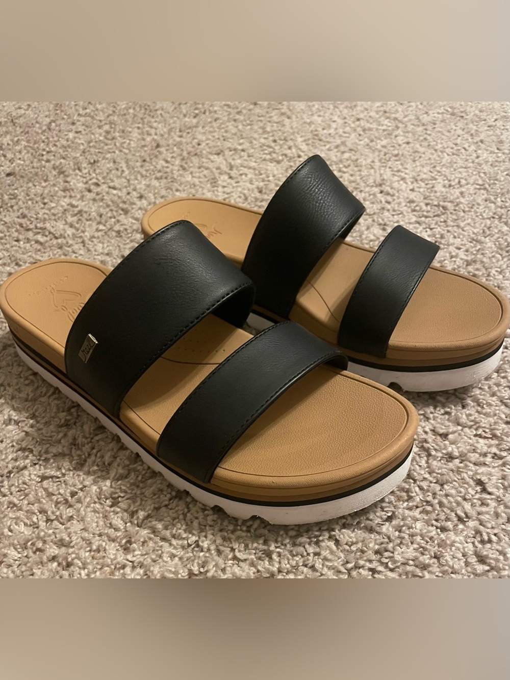 Reef Women's Dual-Strap Slide Sandals in Black and Tan